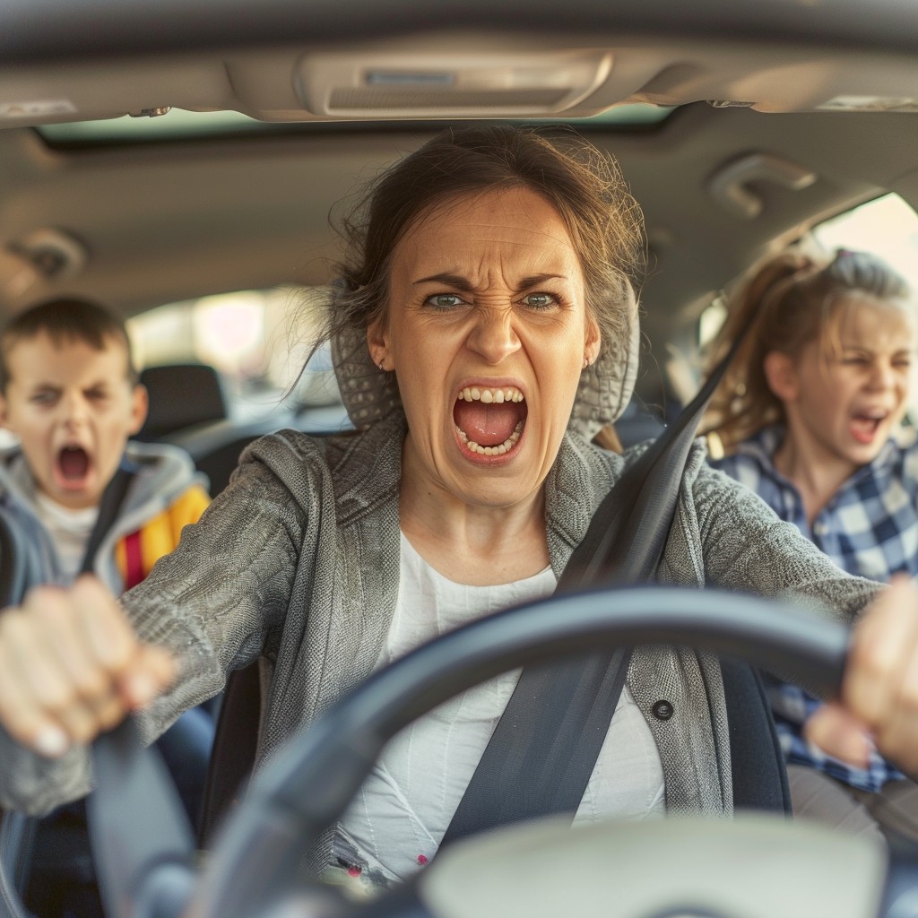 Stressed family circling for parking
